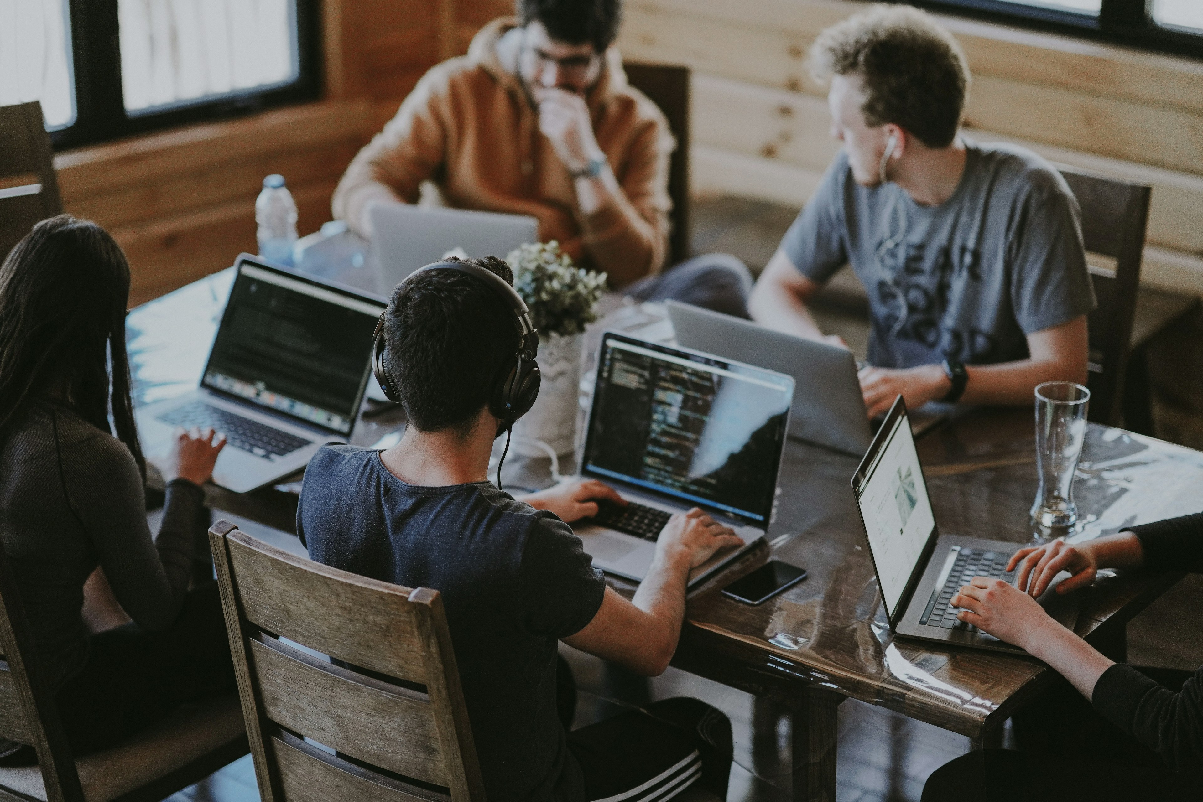 people working around a table