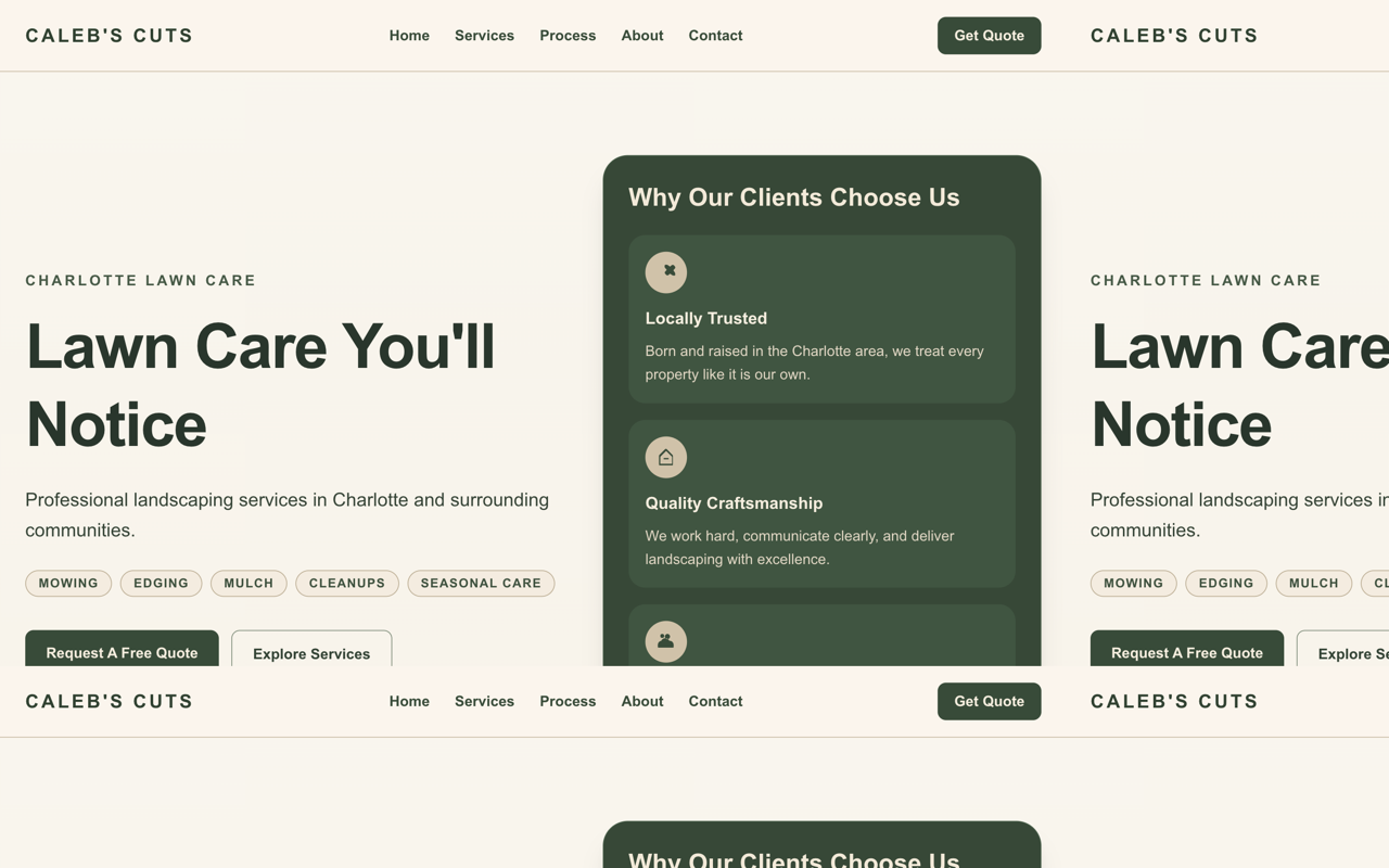 Caleb's Cuts Landscaping website screenshot